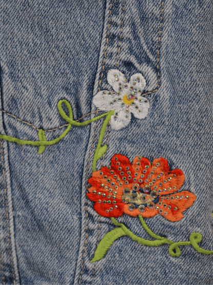 Giacca jeans con ricami a fiori