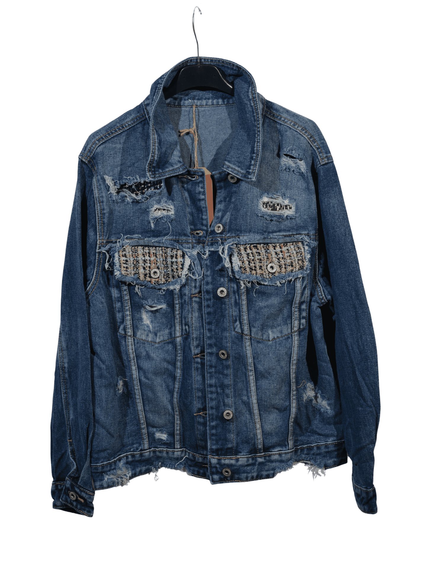 Giubbino Jeans Oversize con Patchwork e Paillettes