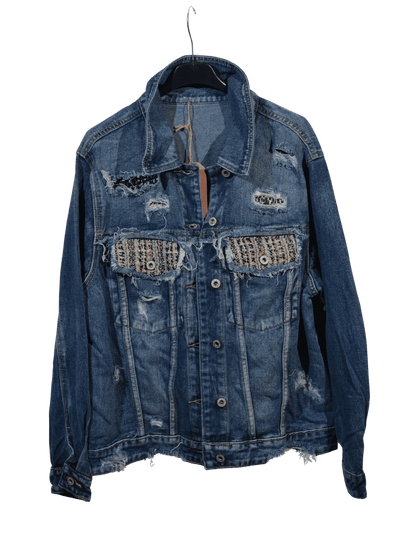 Giubbino Jeans Oversize con Patchwork e Paillettes