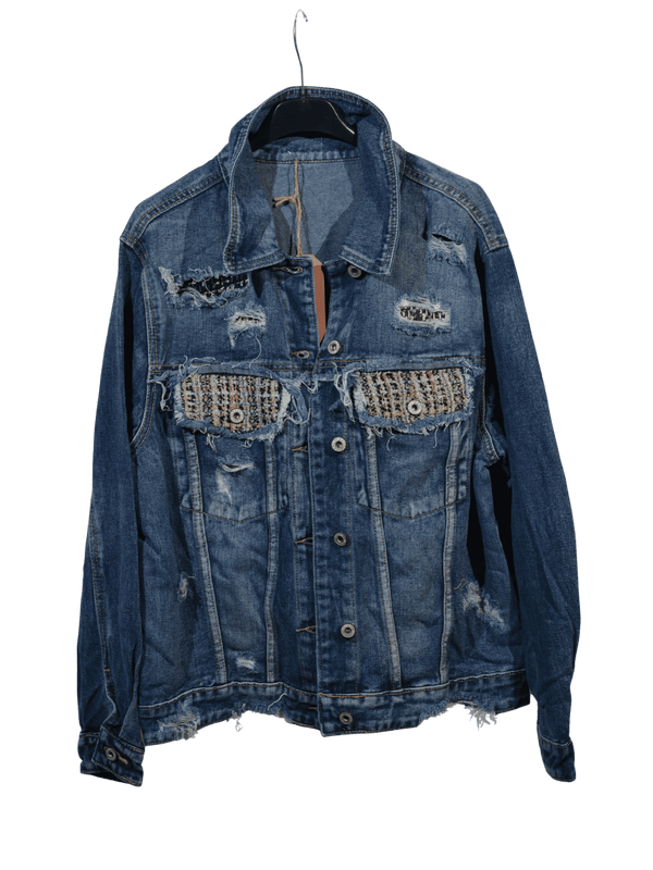 Giubbino Jeans Oversize con Patchwork e Paillettes