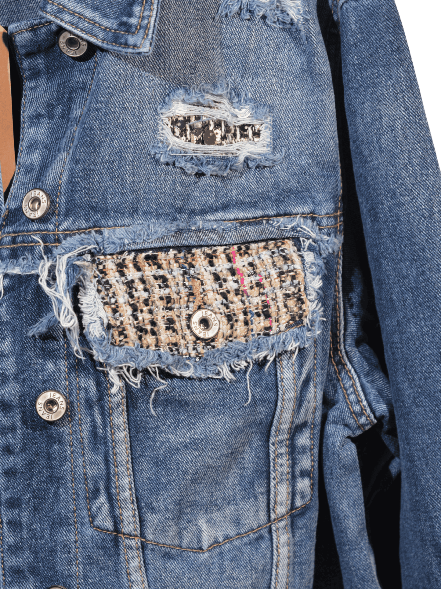 Giubbino Jeans Oversize con Patchwork e Paillettes