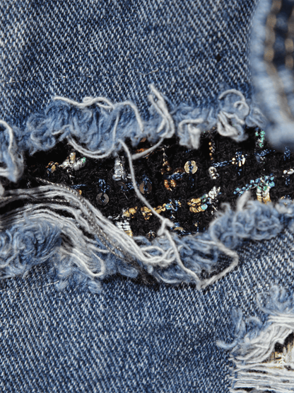 Giubbino Jeans Oversize con Patchwork e Paillettes