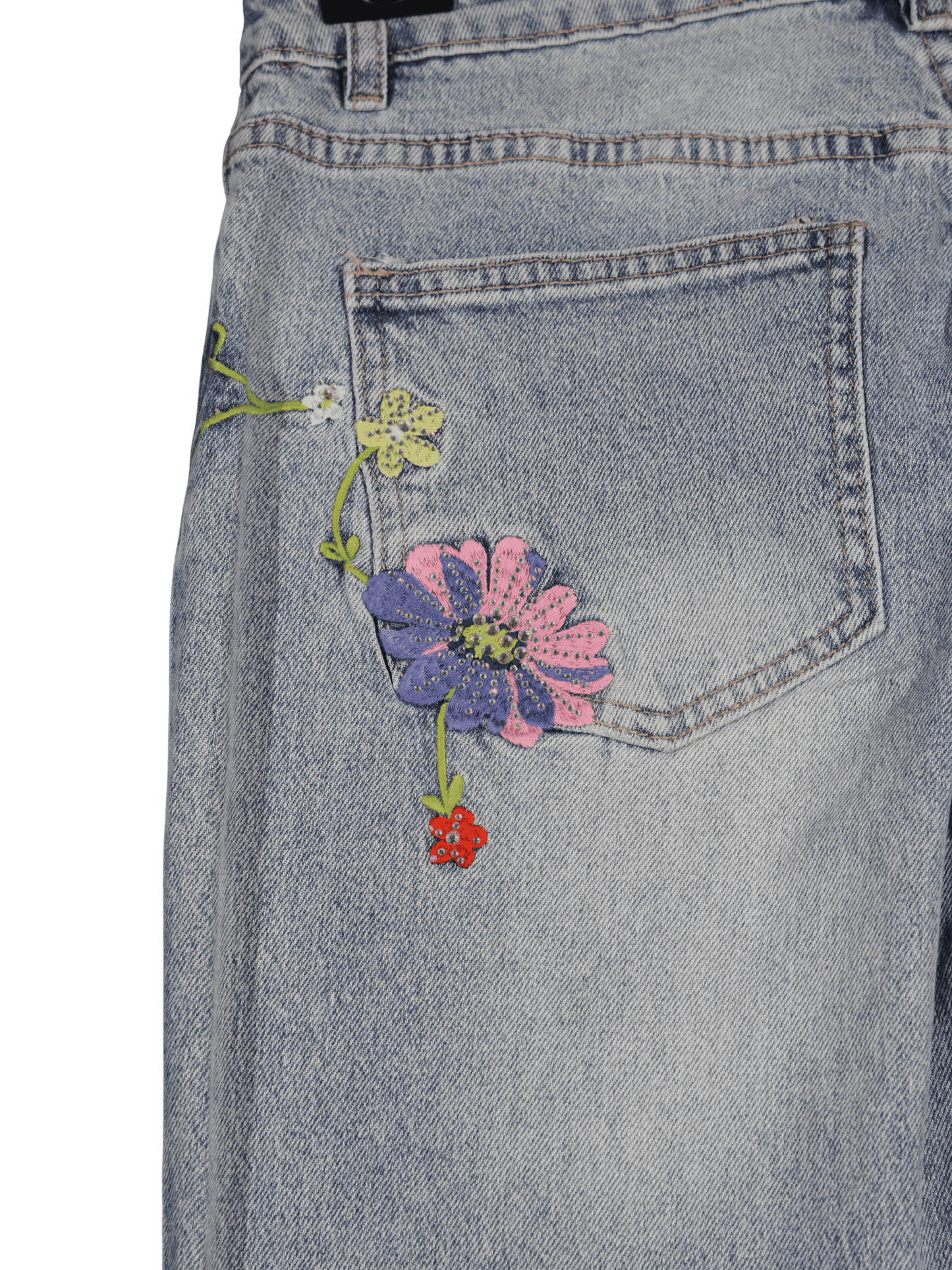 Jeans margherite ricamate e Swaroski