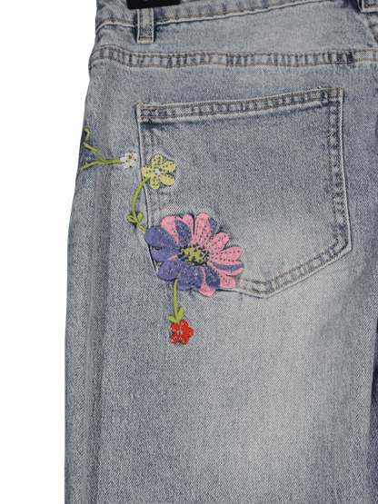 Jeans margherite ricamate e Swaroski