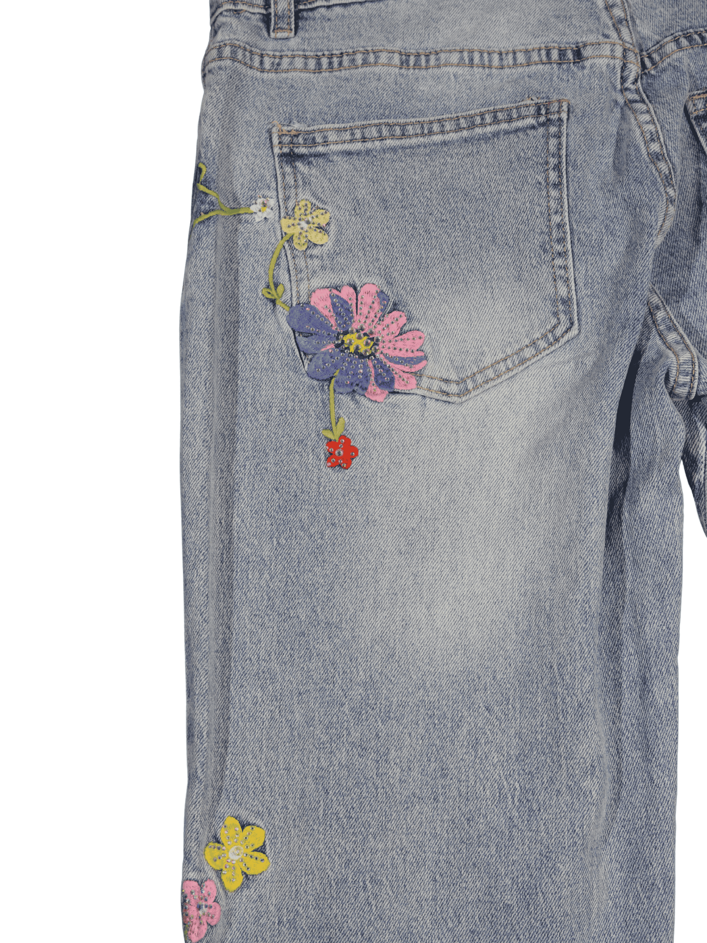 Jeans margherite ricamate e Swaroski