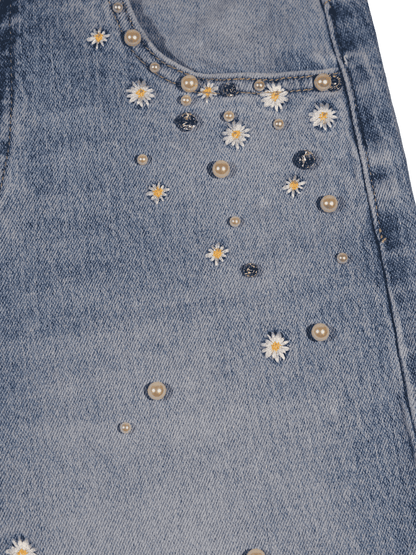 Jeans a vita alta con applicazioni