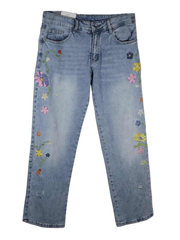 Jeans margherite ricamate e Swaroski