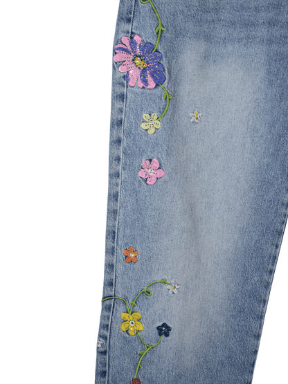 Jeans margherite ricamate e Swaroski