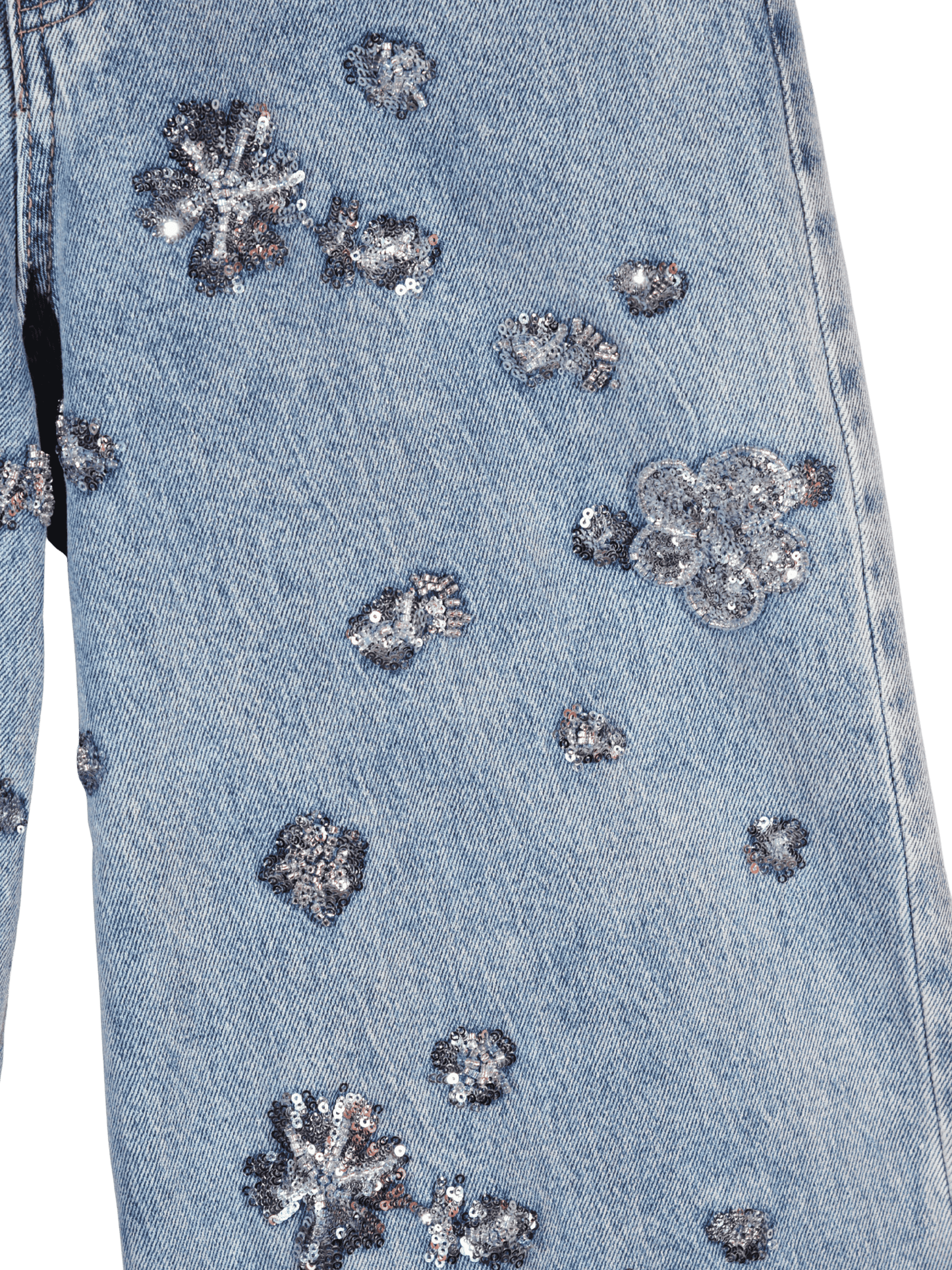 Jeans a palazzo con paillettes a fiore