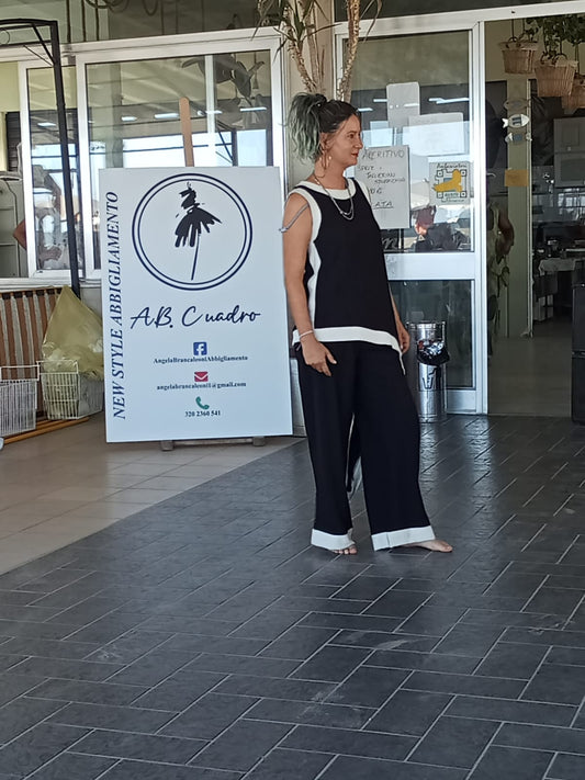completo top + pantalone nero bordo bianco foto